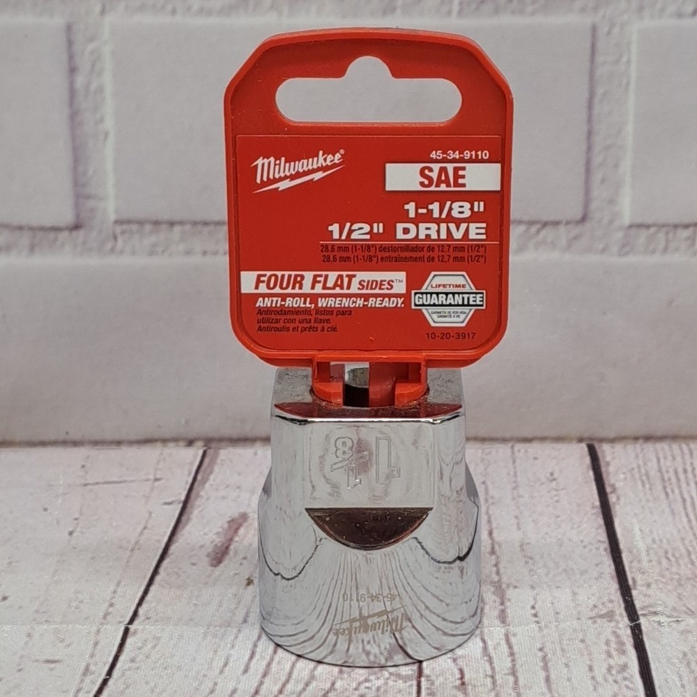 Milwaukee 1-1/8 in. X 1/2 in. drive SAE 6 Point Standard Depth Socket 45-34-9110